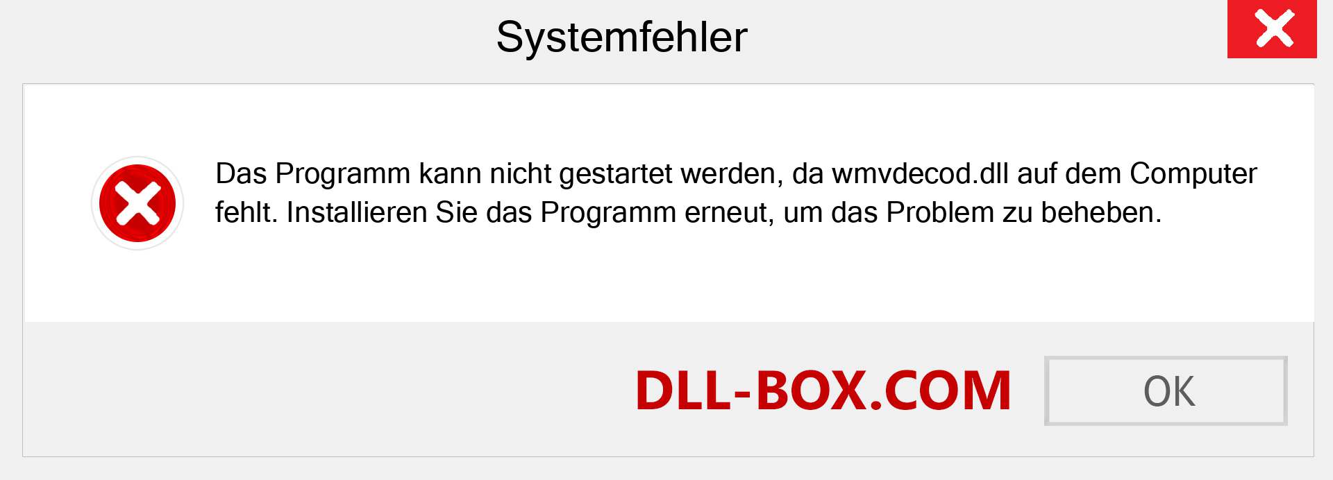 wmvdecod.dll-Datei fehlt?. Download für Windows 7, 8, 10 - Fix wmvdecod dll Missing Error unter Windows, Fotos, Bildern