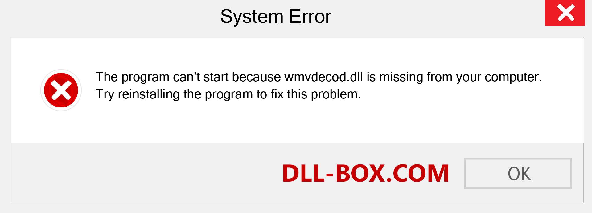  wmvdecod.dll file is missing?. Download for Windows 7, 8, 10 - Fix  wmvdecod dll Missing Error on Windows, photos, images